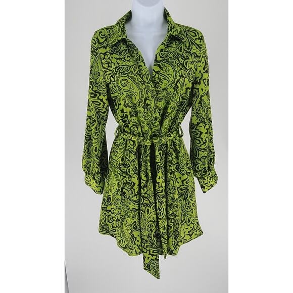 Zara women's paisley wrap dress green Sz Small witchy office party fall festive - Picture 2 of 9